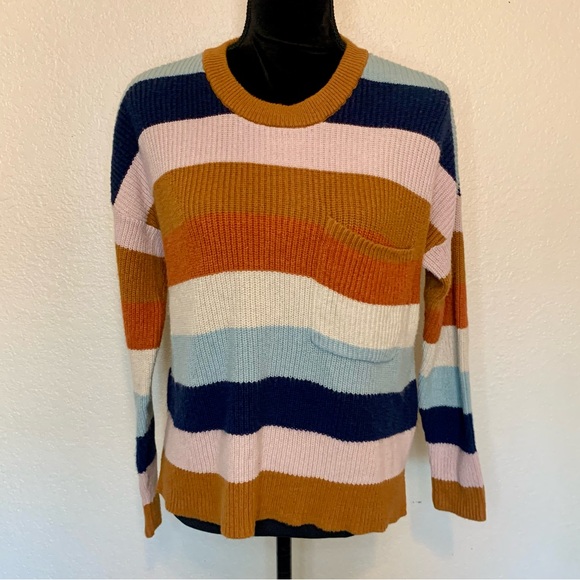 Madewell Thompson Pocket Pullover Sweater Rainbow Stripe Size Small - Picture 2 of 14